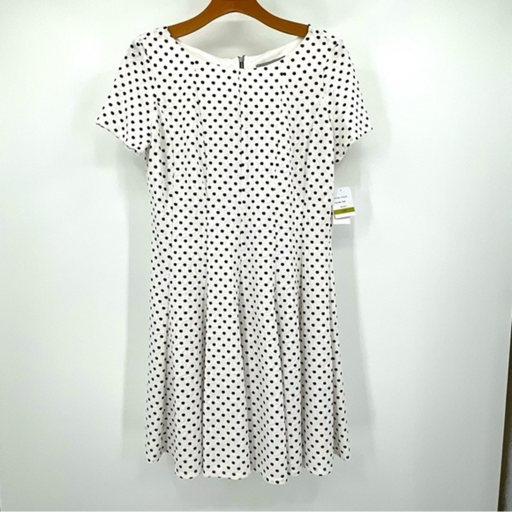 Danny & Nicole White Dress with Black Polka Dots Size‎ 14P NWT E10